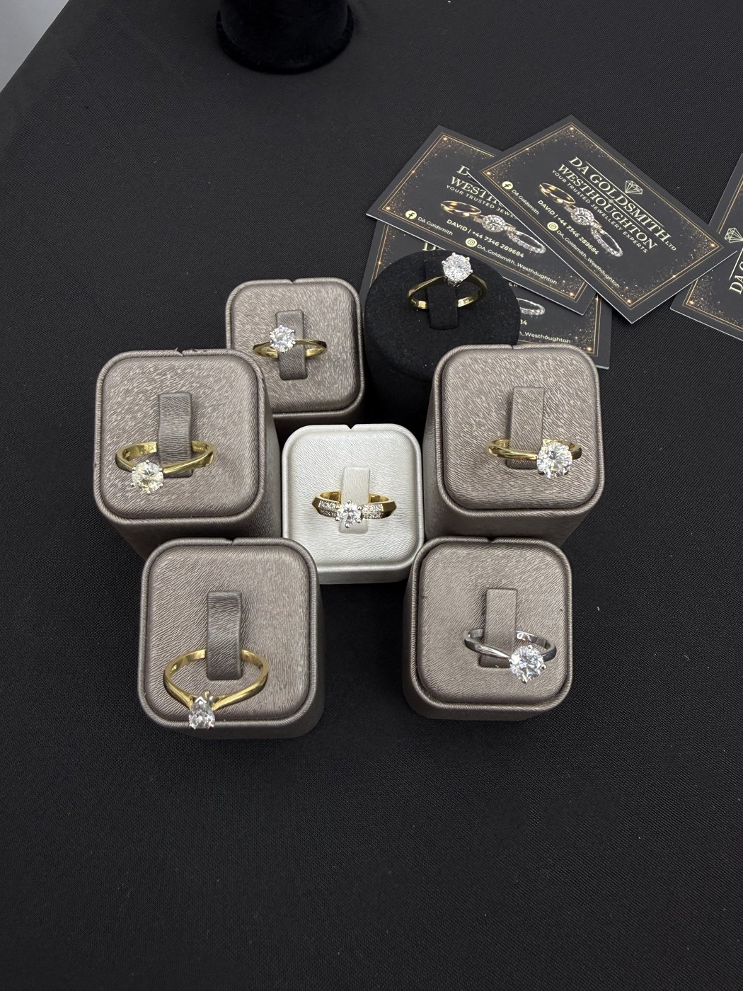 Rings presented in individual jewellery boxes